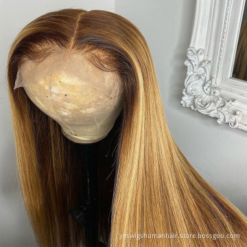 Hd Full 1B/4/27 Highlight Colored Raw Malasyia Virgin Human Hair Lace Front Wig Cheap Yeswigs Lace Frontal Wig Human Hair Vendor